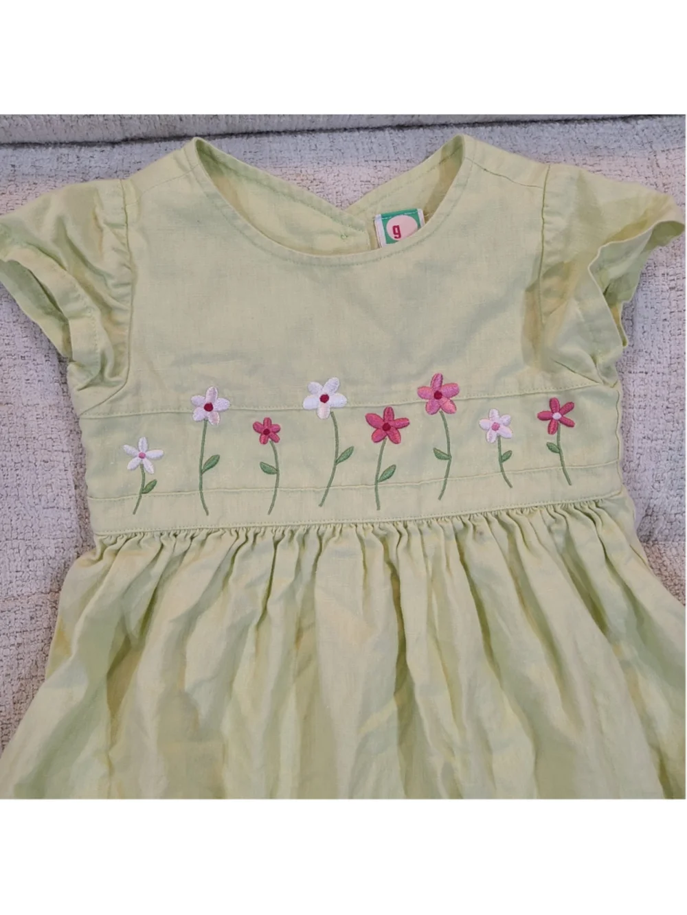 VTG Gymboree Girls Green Linen Blend Floral Embroidered Dress Size 3 Years Green